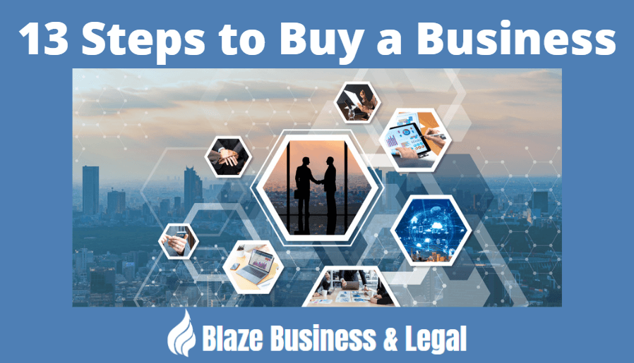 13 steps to buy a business. How to buy a business. Blaze Business & Legal Logo.