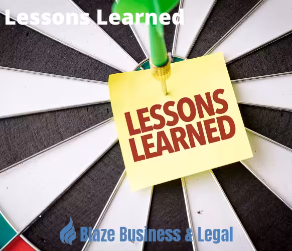 Image of a dartboard with the words "lessons learned". Business Improvement - Lessons Learned - Blaze Business & Legal