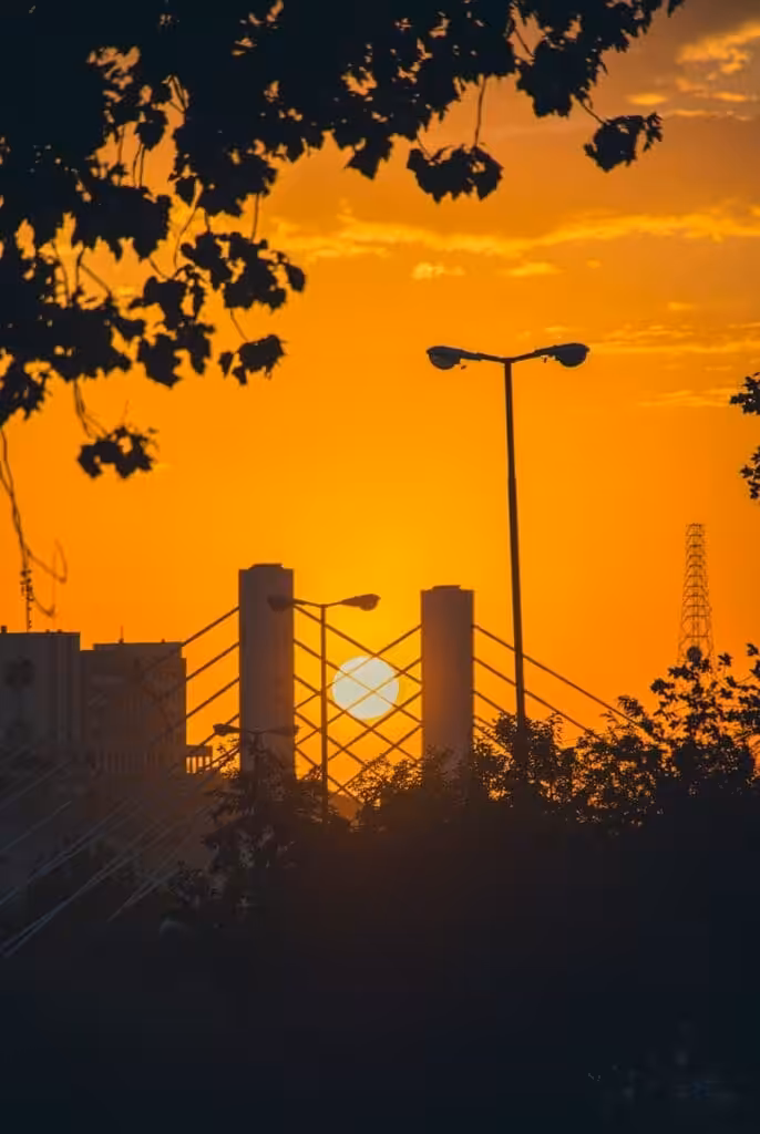 A bridge with a sunset in the background. Aerial view of high-rise buildings. Indemnities, Insurances and Limits of Liability in Construction Contracts. Large Business. AS2124-1992. AS2124. Business Growth Strategist. Business Growth Strategies.
