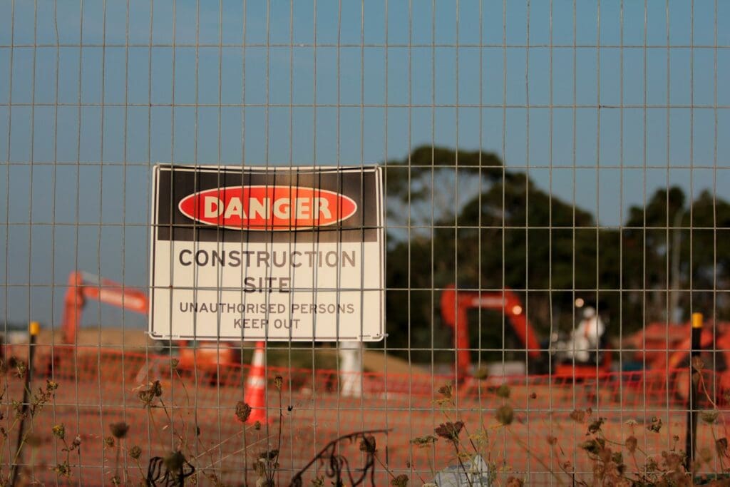 Danger Construction site signage. AS4000-1997 Guide for Contractors. AS4000