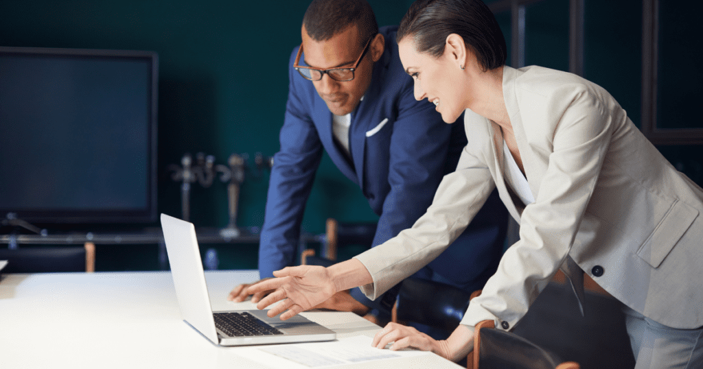 Businesswoman and client discussing business restructuring. Business Services