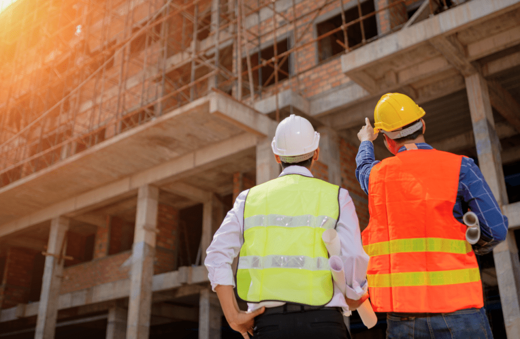 Engineers visiting construction site. Risk Management in Construction Projects