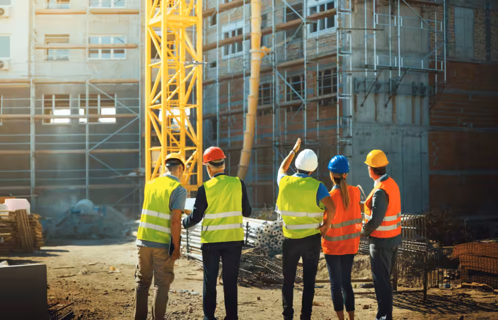 Construction engineers having a meeting at building site. DLP Meaning. Reduce Director Guarantees