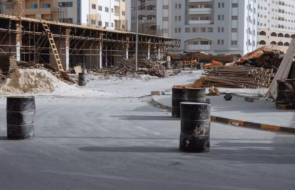 Construction site with multiple pieces of heavy equipment. Constuction and Contracting