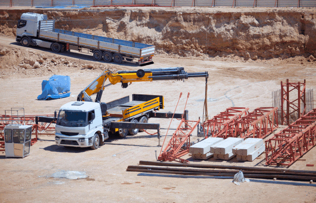 Truck and a crane at a Contruction Area. Construction and Contracting