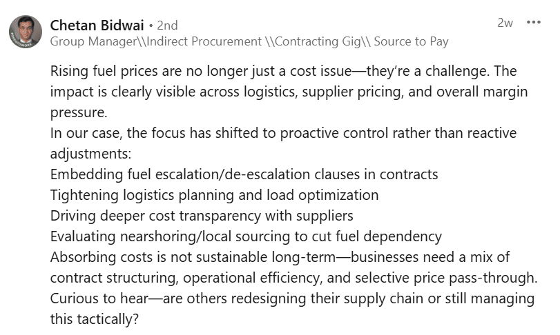 Chetan Bidwai LinkedIn comment on the fuel crisis
