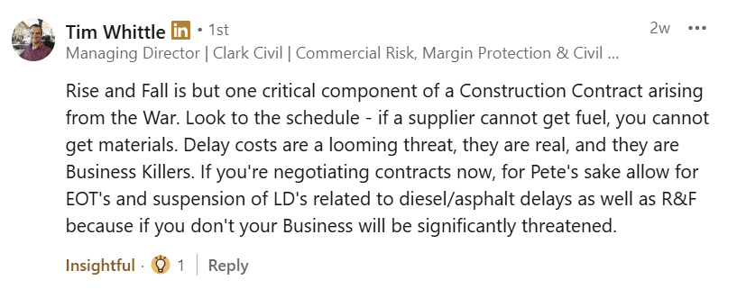 Tim Whittle LinkedIn comment on the fuel crisis