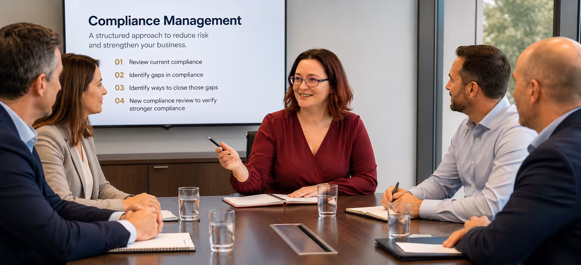 Rachelle Hare of Blaze Business and Legal working through Construction Business improvements with a Construction Business Owner and decision makers in Brisbane