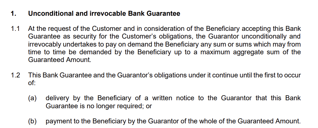 Bank guarantee and contract security documents reviewed by Blaze Business and Legal