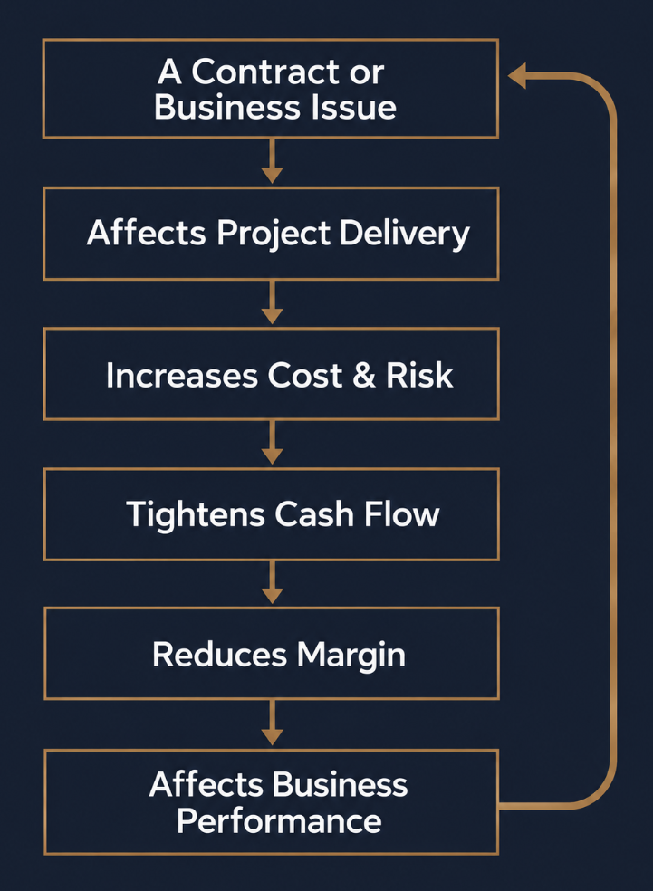 Flowchart about contract, project and business issues being interconnected