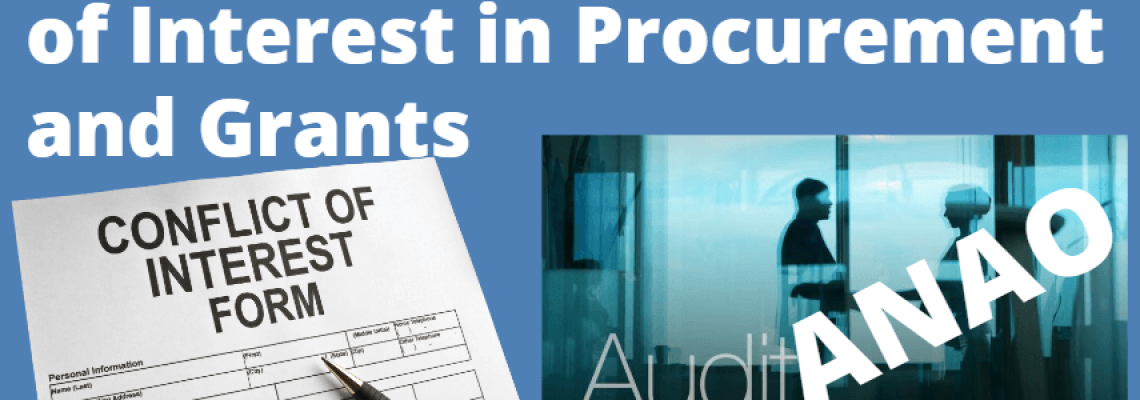 Image of the ANAO Audit Insights Report plus a Conflict of Interest Form. Caption reads "Management of Conflicts of Interest in Procurement and Grants." Blaze Business & Legal Logo.