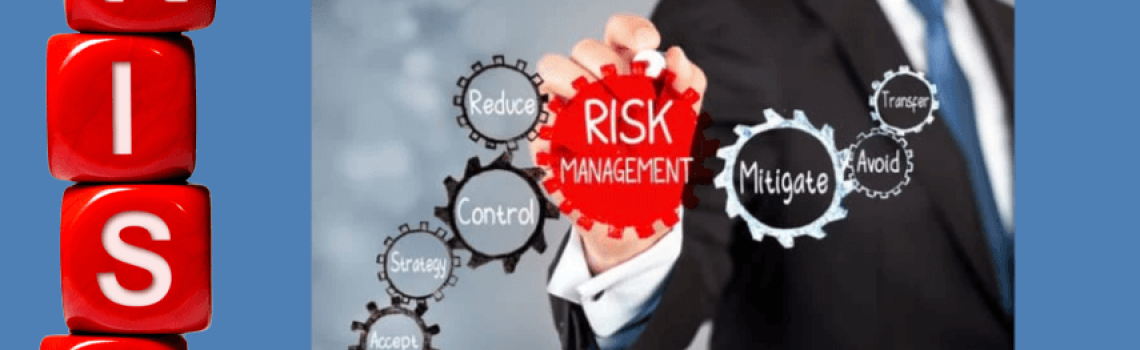 Businessman pressing a risk button, with dice marked with "Risk". Blaze Business & Legal. Risk Management in Construction Contracts
