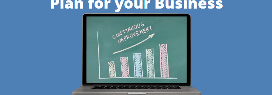 Strategic-Improvement-Plan Image of a computer with the screen showing a rising graph with "Continuous Improvement". Caption reads "Drafting a Strategic Improvement Plan for your Business." Blaze Business & Legal Logo.