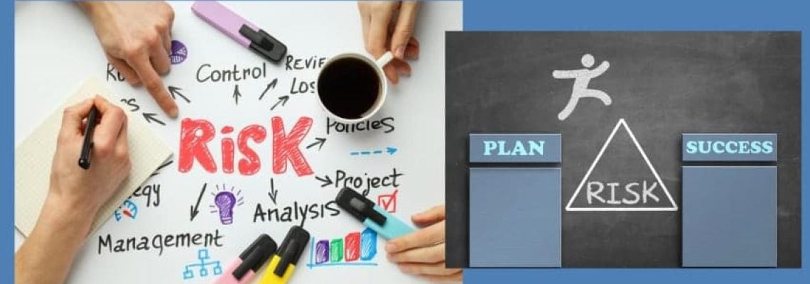 Image of two pictures depicting risk and how it's defined. Caption reads "What is Risk?" Blaze Business & Legal Logo. Define Risk.