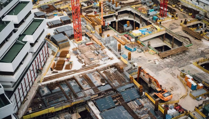 Aerial view of high-rise buildings. Indemnities, Insurances and Limits of Liability in Construction Contracts. Large Business. AS2124-1992. AS2124